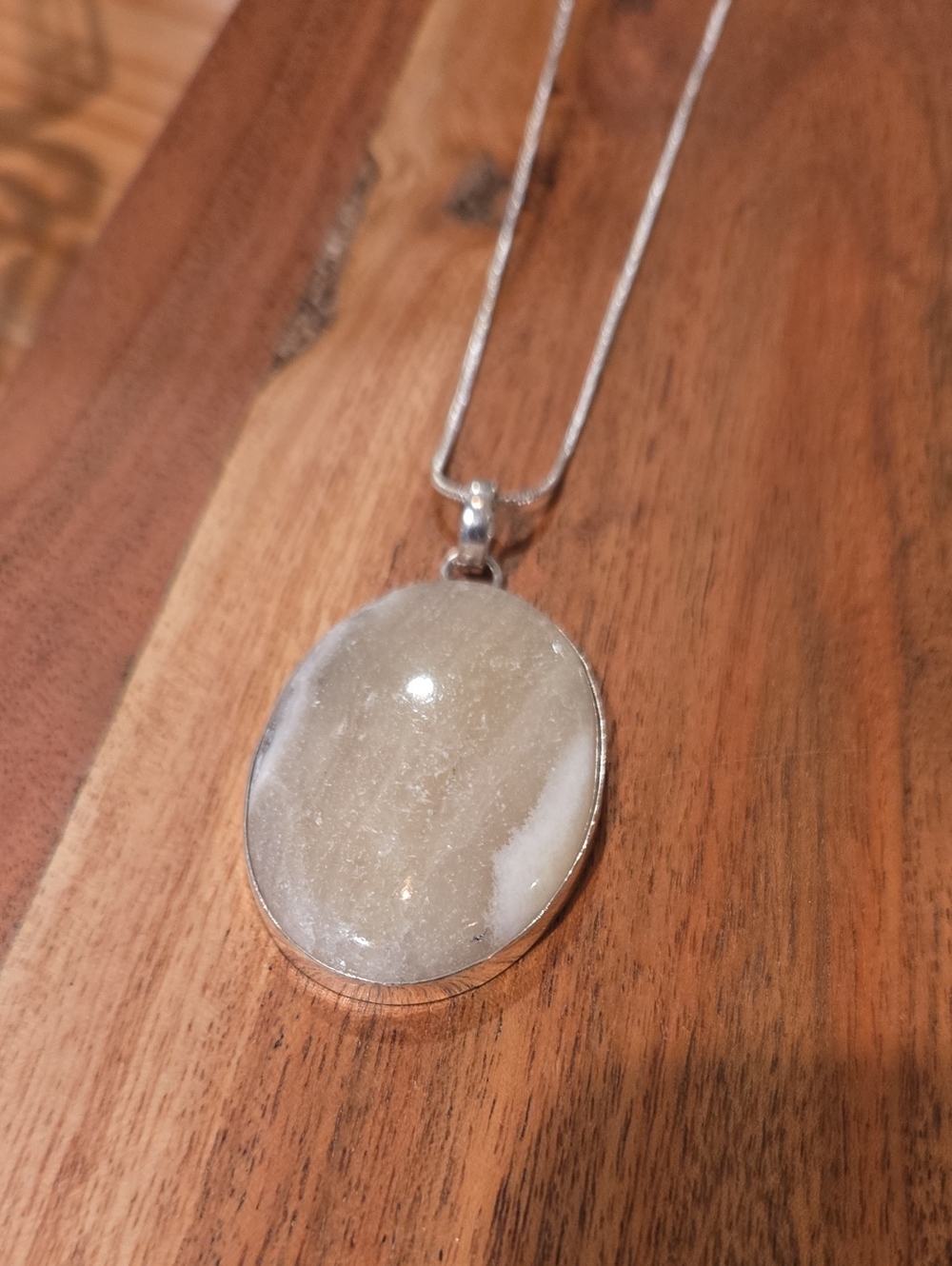 925 Plated Oval Zebra Calcite Pendant Necklace